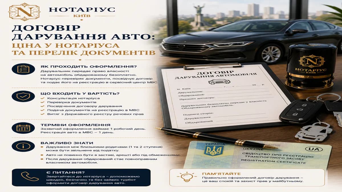 Taxes and benefits when issuing a car deed of gift at a notary in Kyiv