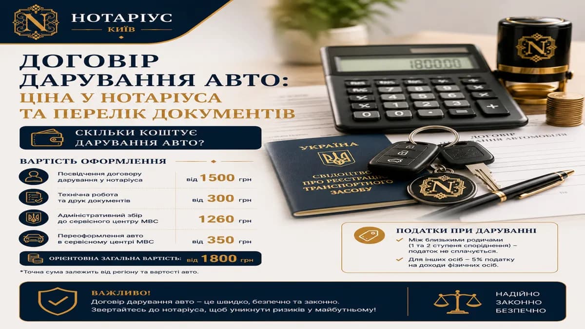 Documents for issuing a car deed of gift at a notary in Kyiv