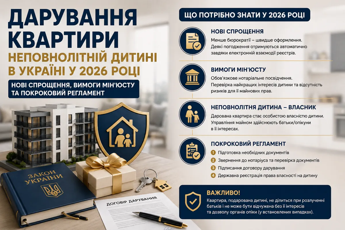 Юридичний гід: дарування квартири дитині в Україні 2026 — нові правила та вимоги
