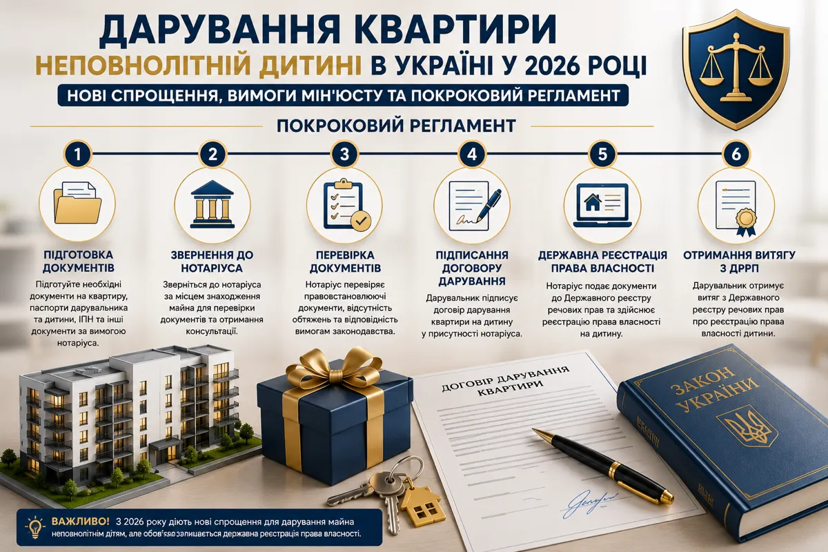 Порядок оформлення дарування квартири неповнолітній дитині у 2026 році