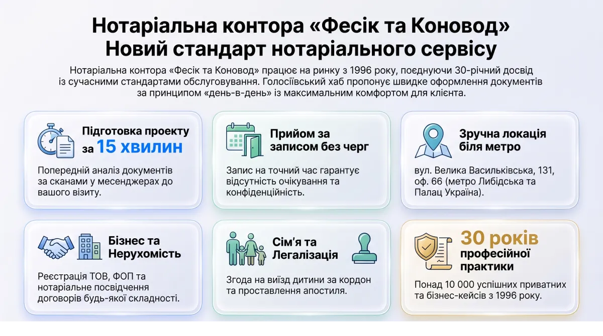 обкладинка статті: Приватний нотаріус у Голосіївському районі Києва: професійні послуги від Notkontora 131