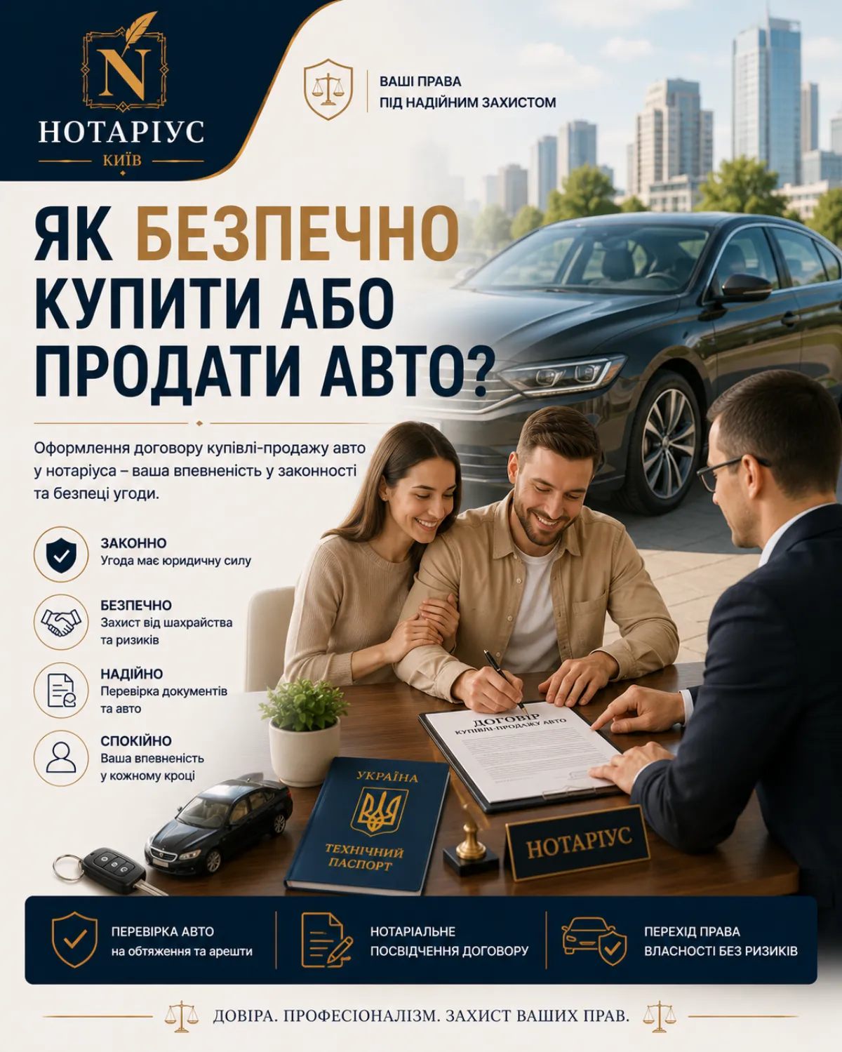 обкладинка статті: Договір купівлі-продажу авто у нотаріуса в Києві: ціна, податки та переваги