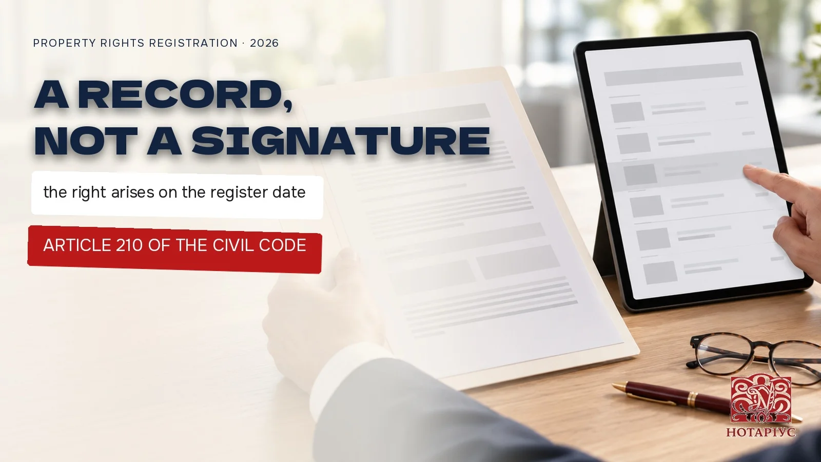 Registration of ownership: a record in the State Register of Real Rights, not a signature on a contract