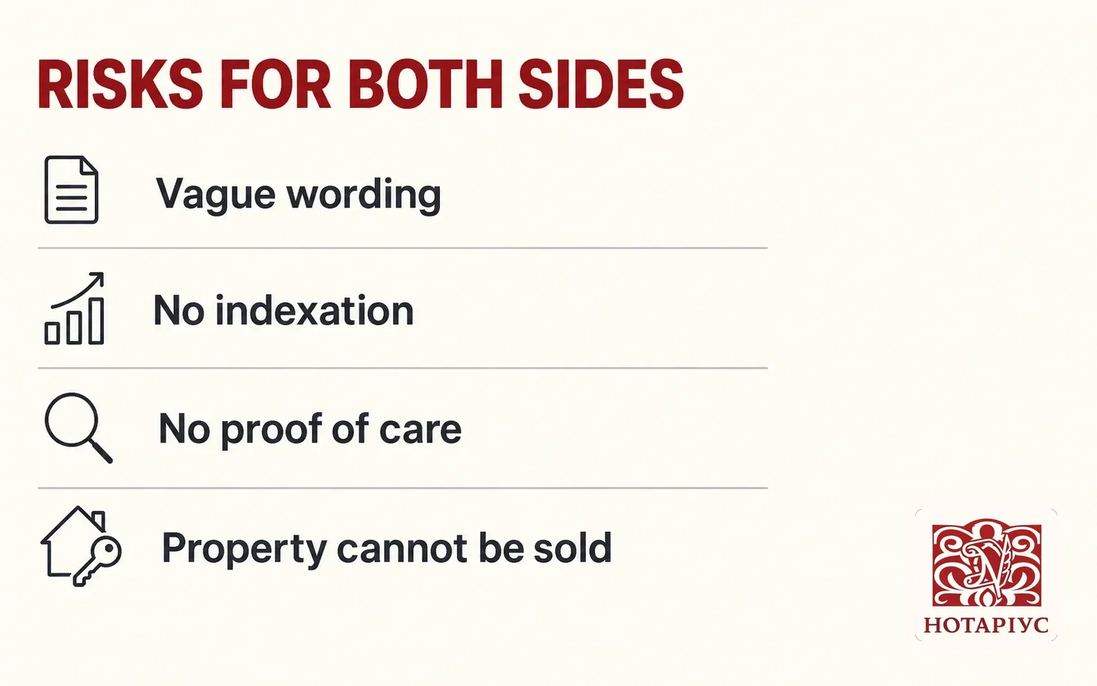 Risks of a lifetime maintenance contract for the transferor and the acquirer