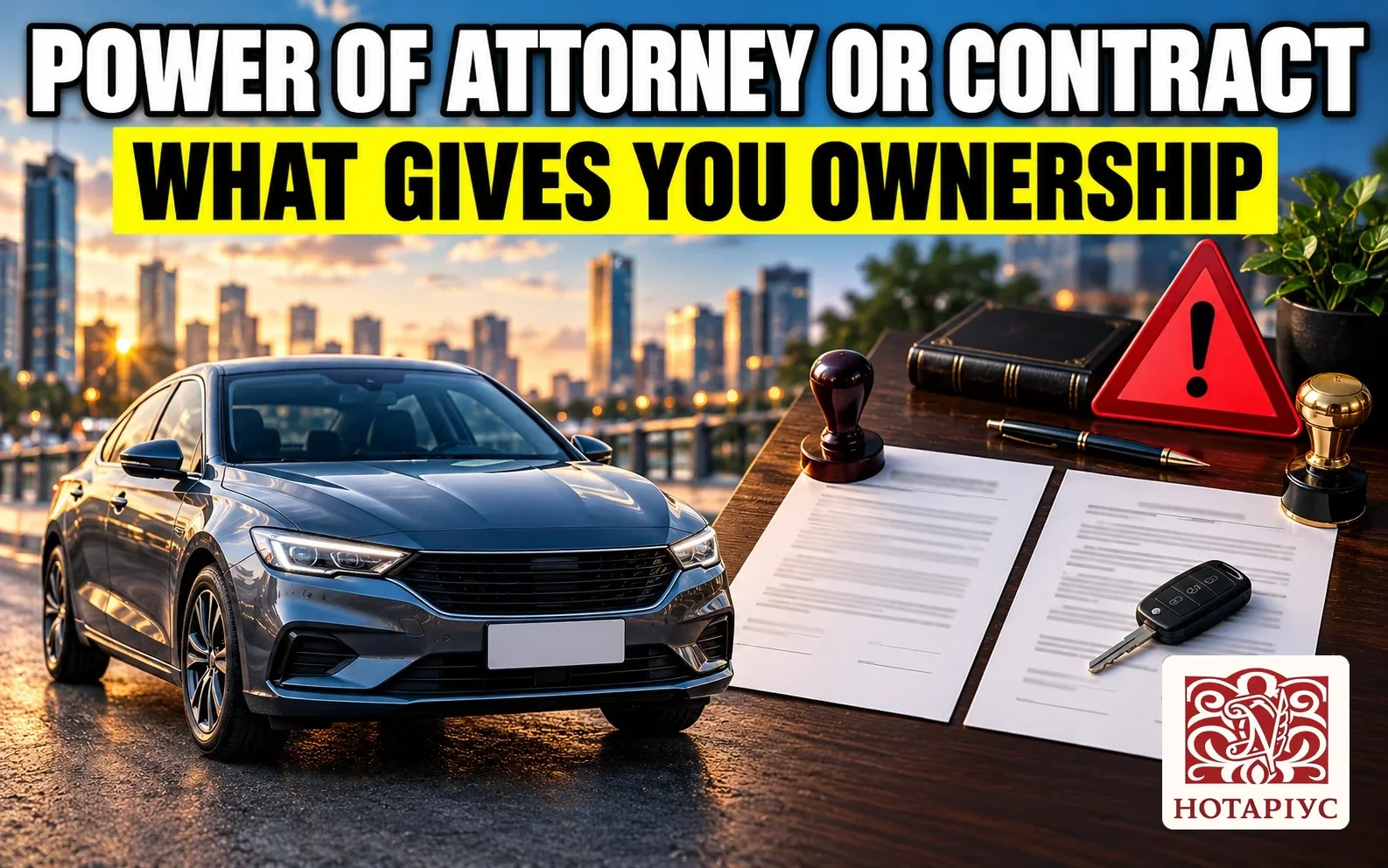 A power of attorney for a car gives representation, while ownership comes only from a sale agreement